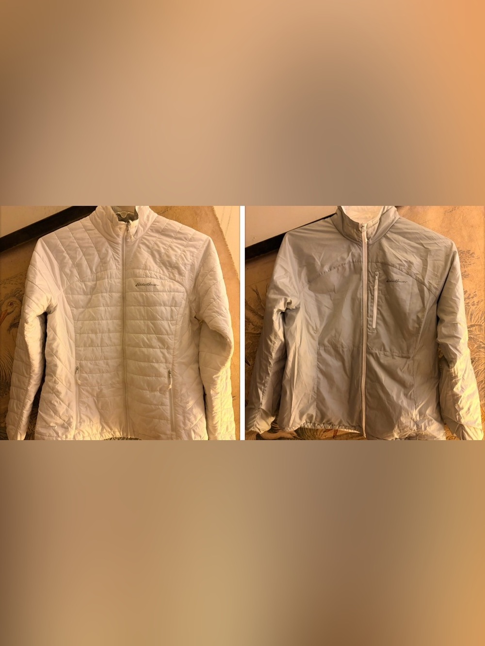 * Eddie Bauer Lightweight Reversible Puffer Jacket White Gray SZ Large *